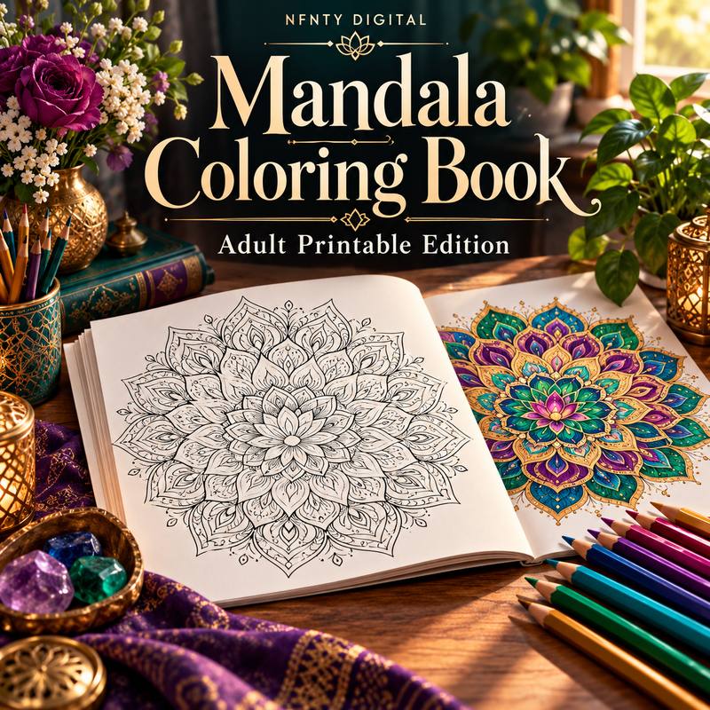 Illustrated Mandala Coloring Book for Stress Relief — Adult Edition (Printable PDF)