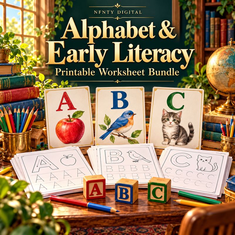 Children's Alphabet & Early Literacy Worksheet Bundle (Printable PDF)