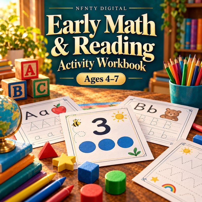 Children's Educational Activity Book — Early Math & Reading Readiness Printable Workbook (Ages 4–7)