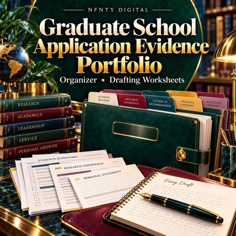 Graduate School Application Evidence Portfolio — Printable Organizer, Statement of Purpose Drafting Worksheets & Recomme