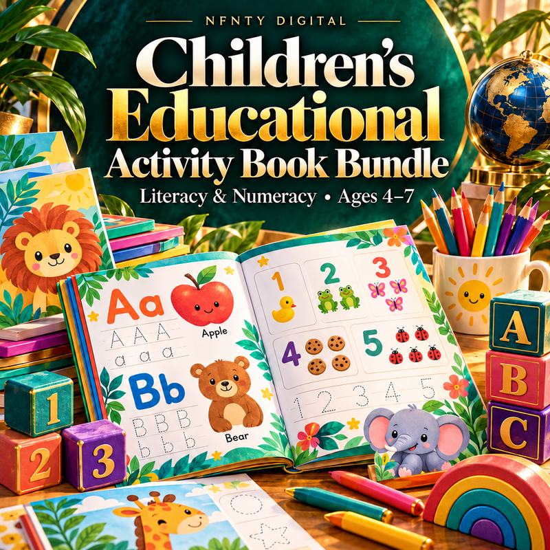 Children's Educational Activity Book Bundle — Early Literacy & Numeracy Printables (Ages 4–7)