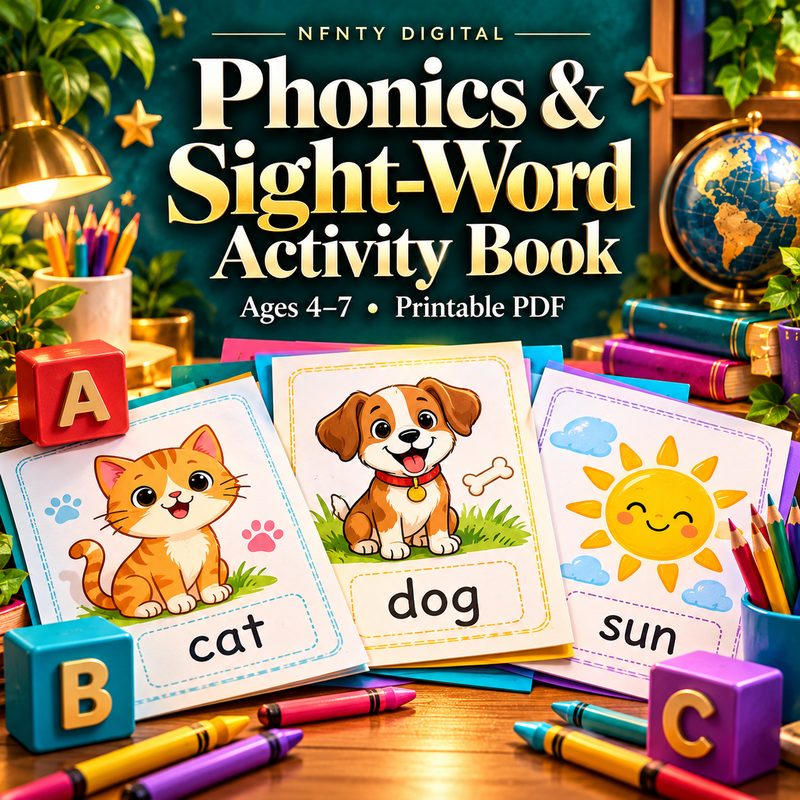 Children's Illustrated Phonics & Sight-Word Activity Book (Ages 4–7, Printable PDF)