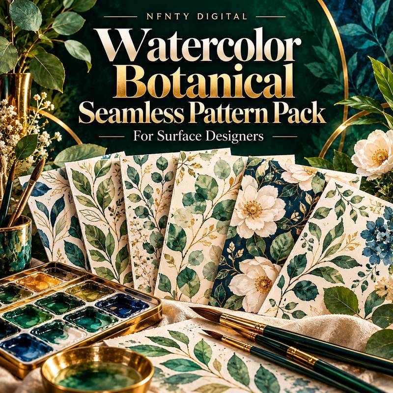 Watercolor Botanical Seamless Pattern Pack for Surface Designers