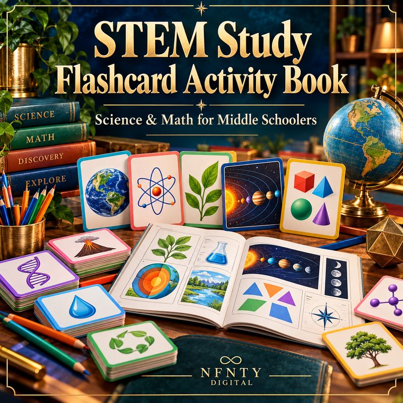STEM Study Flashcard Activity Book — Printable Science & Math Cards for Middle Schoolers